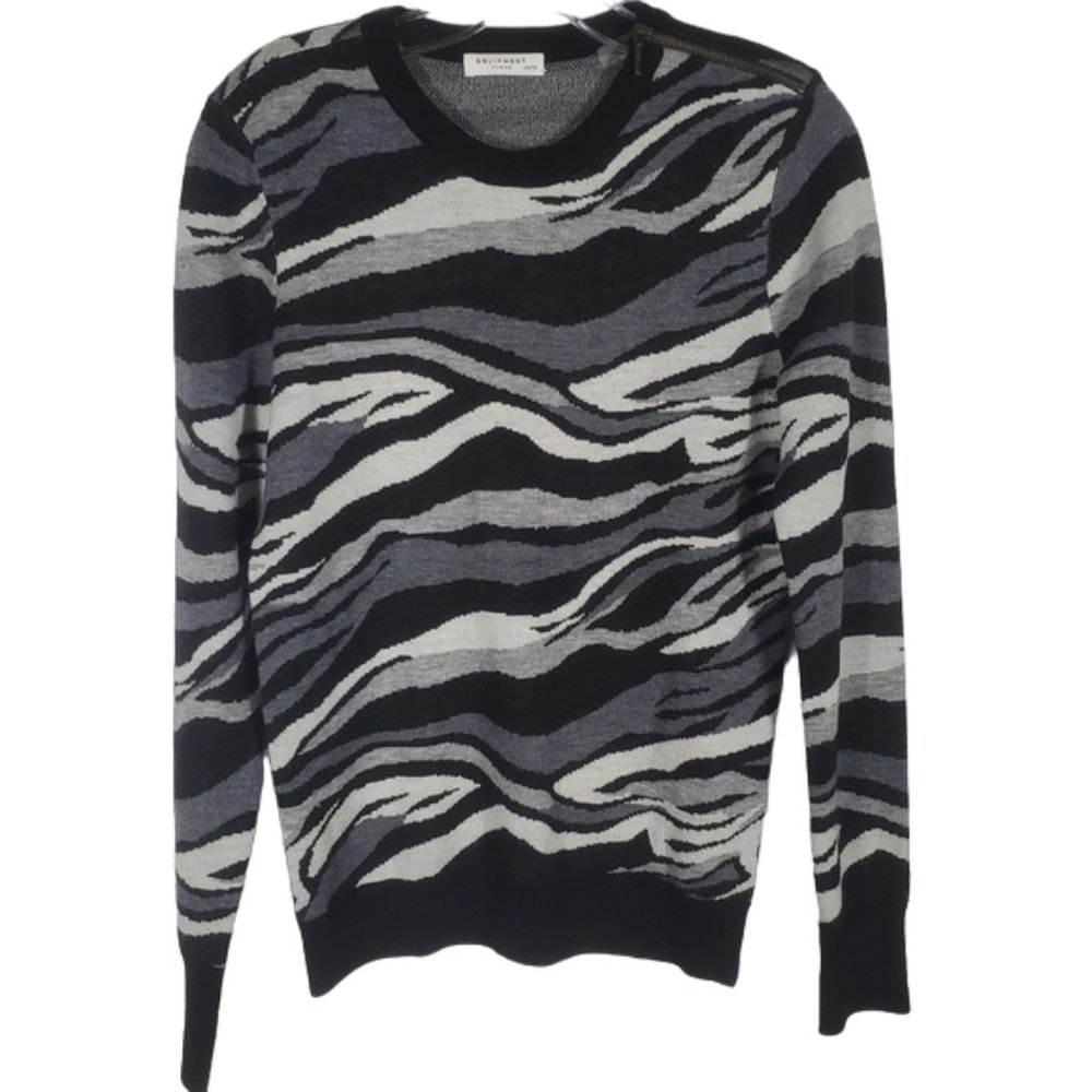 Equipment Femme Ondine Sweater 100% Wool Abstract Zebra Animal Print Quiet XS